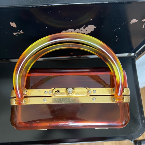 Tortoise Shell Lucite Purse Made in France 70s - Picture 2 of 7